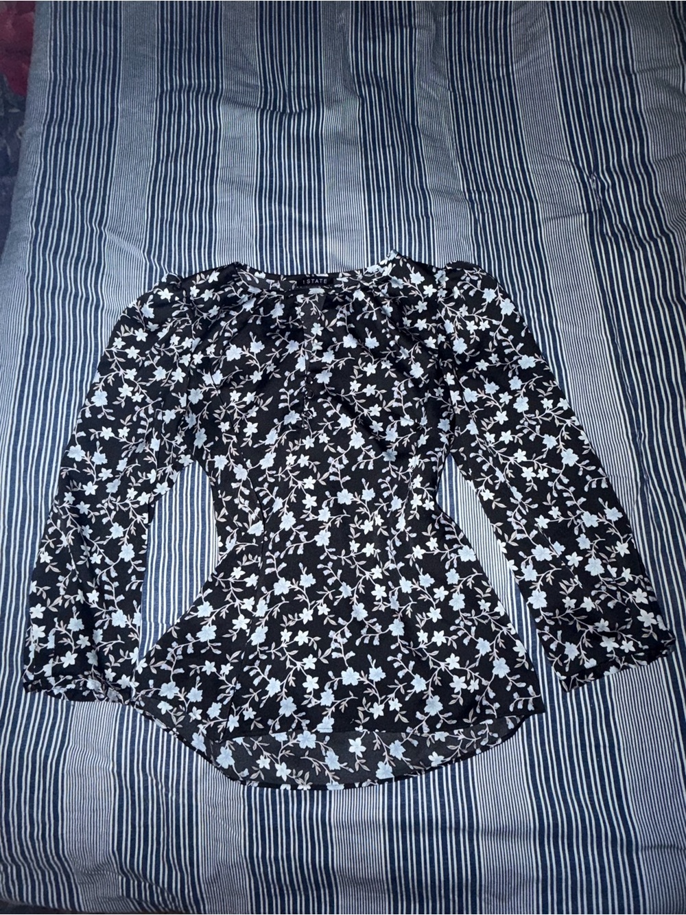 Black Floral Ruffle-Neck Women’s Blouse